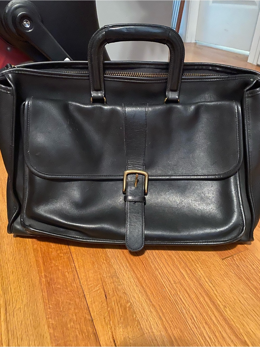Coach Black Leather Briefcase with Gold Buckle Harrison style 5283
